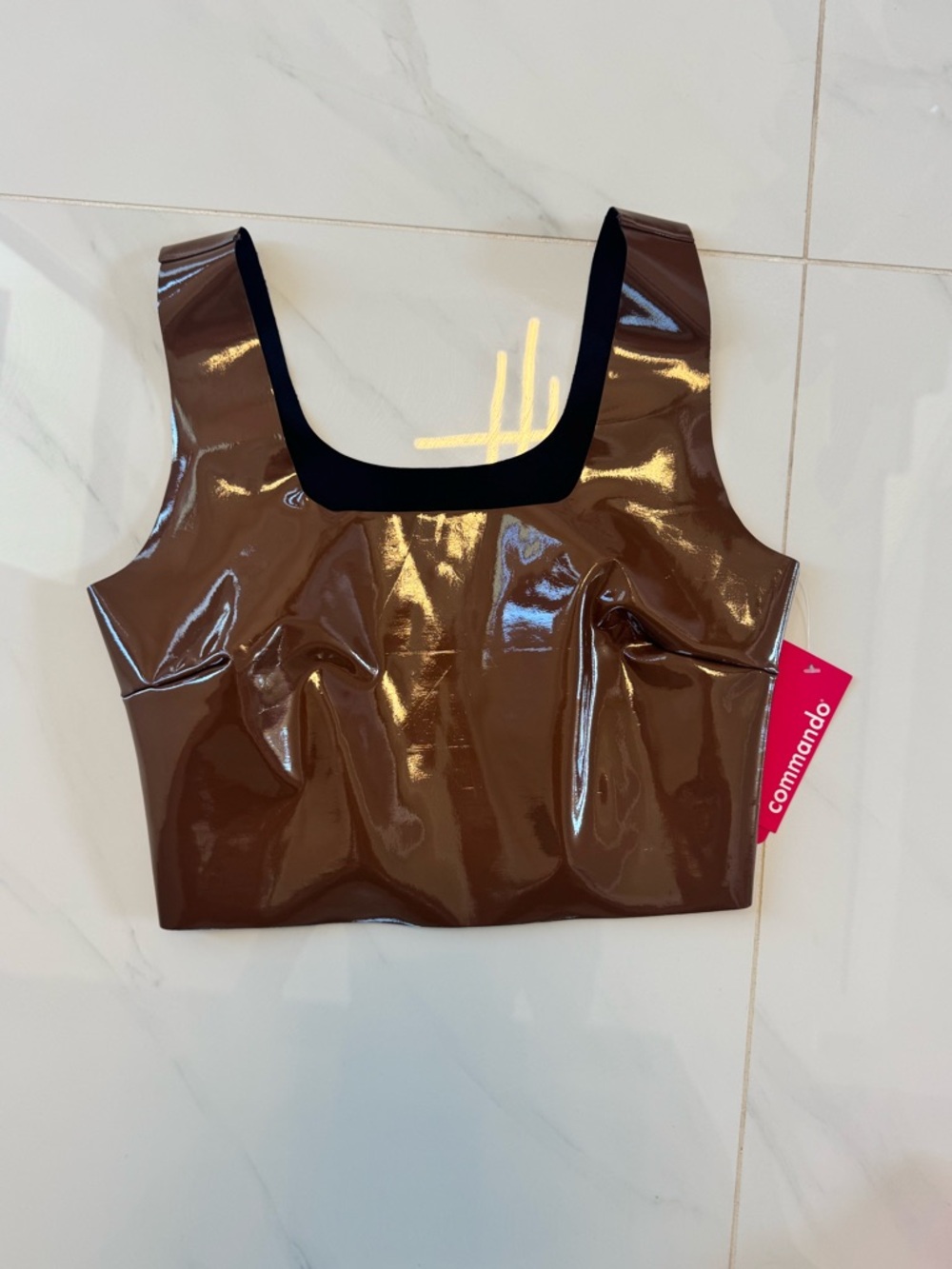Commando Faux Patent Leather Crop Top Brown Vinyl Tank NWT XS/S - Picture 5 of 7